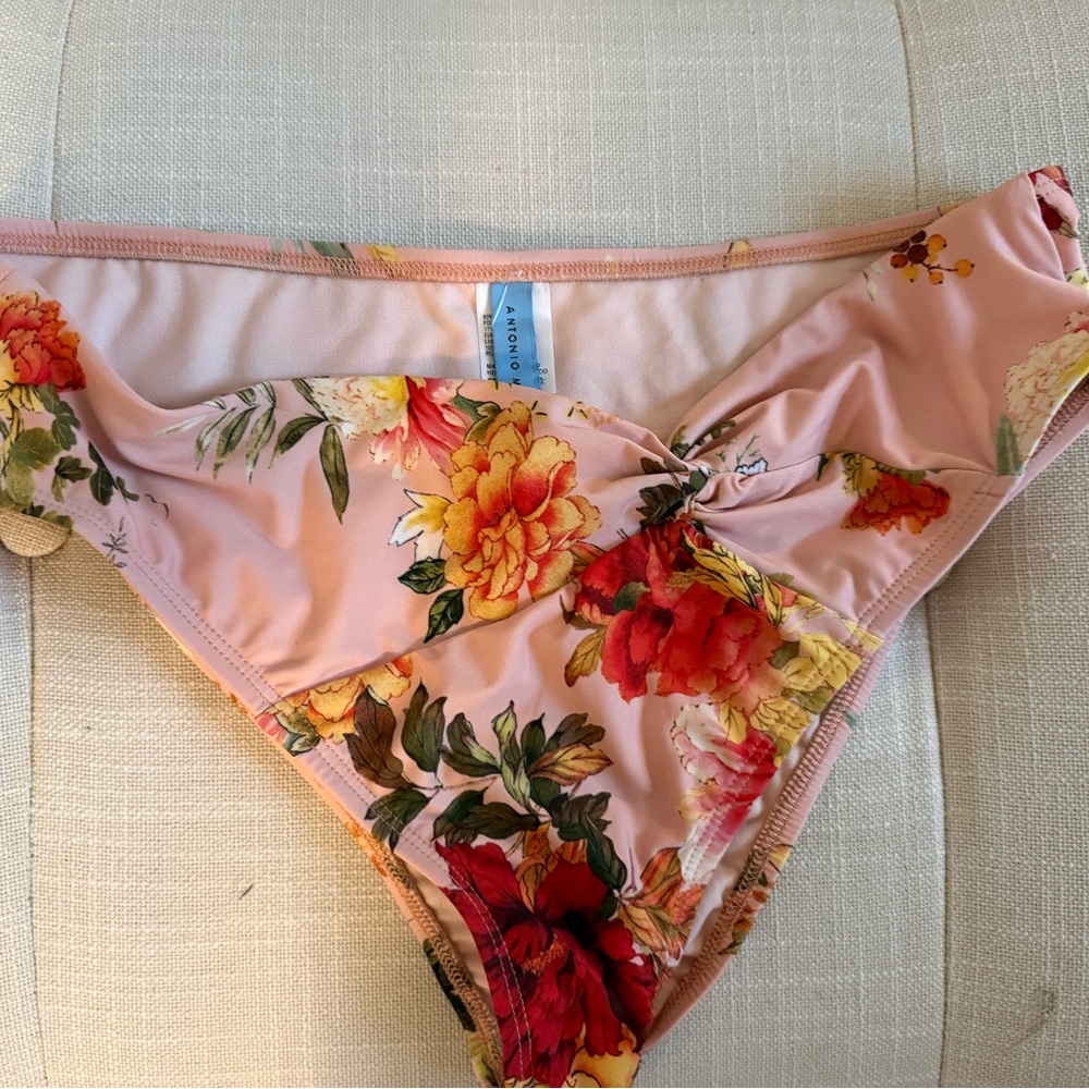 ANTONIO MELANI Pink Floral Bikini Bottoms with Yellow & Red Blooms